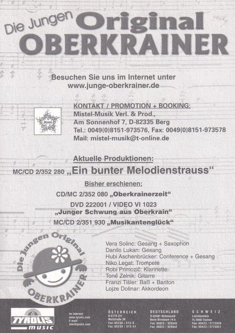 Autogramme Volksmusik | DIE JUNGEN ORIGINAL OBERKRAINER | 2005 "Ein Bunter Melodienstrauss" (Tyrolis)