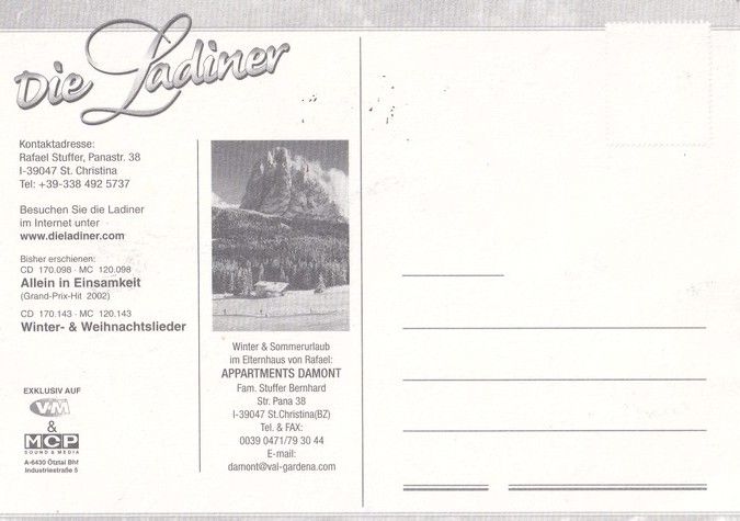 Autogramme Volksmusik | DIE LADINER | 2003 "Winter Weihnachtslieder" (VM MCP)
