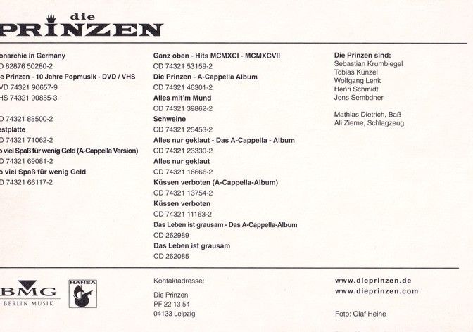 Autogramme Pop | DIE PRINZEN | 2003 "Monarchie In Germany" (Gruppenbild SW BMG)