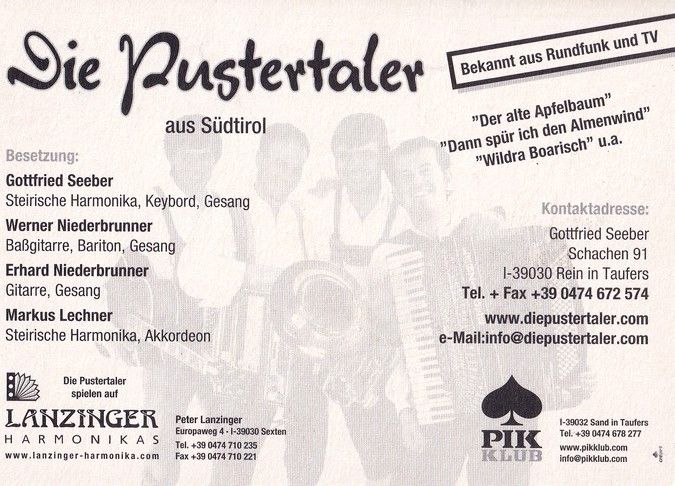 Autogramme Volksmusik | DIE PUSTERTALER | 2000er (Portrait Color) Lanzinger