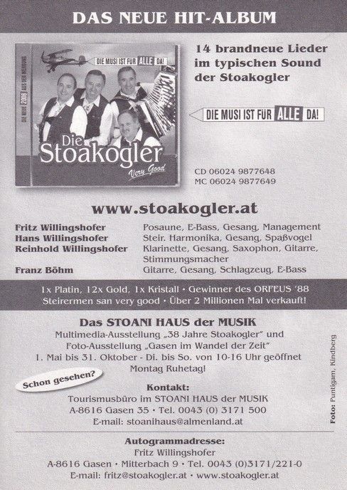 Autogramme Volksmusik | DIE STOAKOGLER | 2006 "Very Good" (Koch)