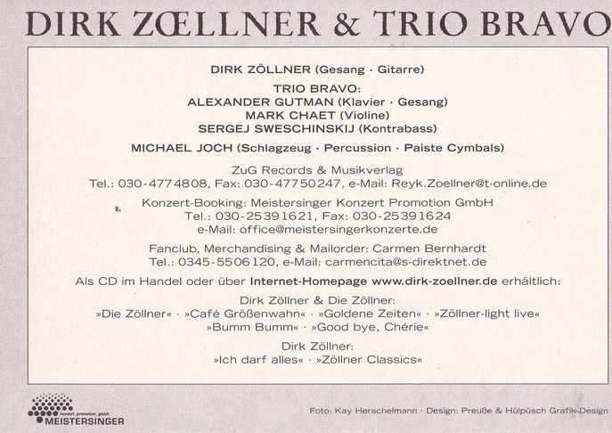 Autogramm Rock | Dirk ZÖLLNER | 2000 "Classics" (Gruppenbild Color) Trio Bravo