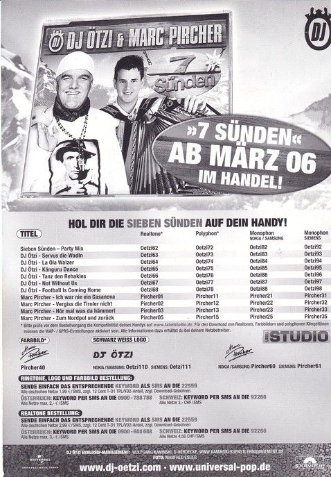 Autogramm Schlager | DJ ÖTZI | 2006 "7 Sünden" (Portrait Color Universal)