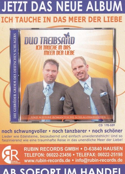 Autogramme Schlager | DUO TREIBSAND | 2009 "Ich Tauche In Das Meer Der Liebe" (Rubin)