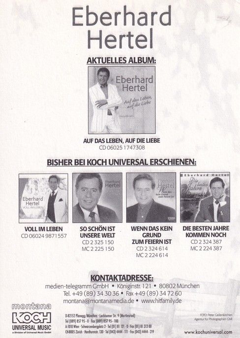 Autogramm Volksmusik | Eberhard HERTEL | 2007 "Auf Das Leben Auf Die Liebe" (Portrait Color Koch)