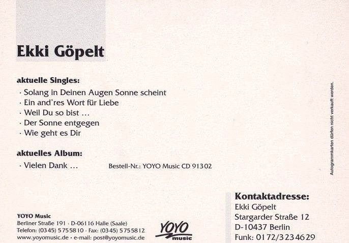 Autogramm Schlager | Ekki GÖPELT | 2000 "Vielen Dank" (Yoyo) 