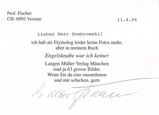 Brief Schauspieler | O. W. FISCHER | 1994 (Engelsknabe)