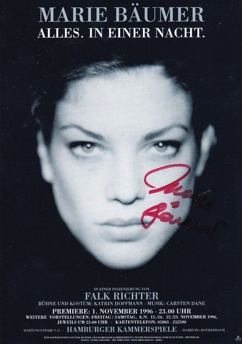 Autogramm Schauspieler | Marie BÄUMER | 1996 (Portrait SW) "Alles In Einer Nacht"