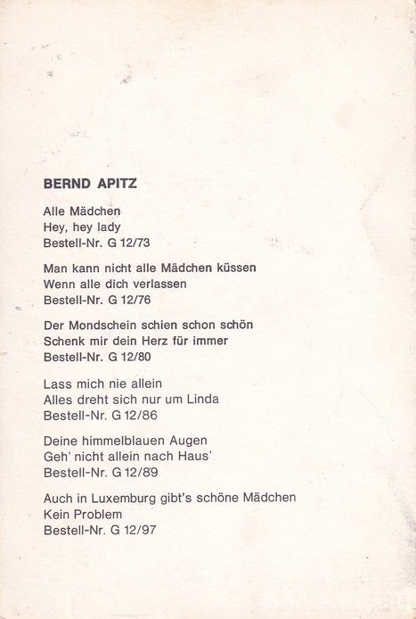Autogramm Schlager | Bernd APITZ | 1970 "Auch In Luxemburg" (Metronome)