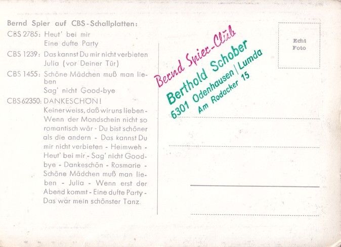 Autogramm Bernd SPIER | 1964 "Dankeschön" (Portrait SW) CBS 2