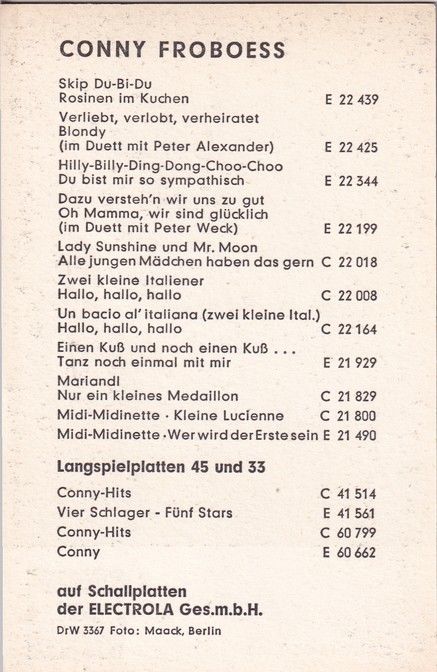 Autogramm Schlager | Cornelia FROBOESS | 1963 "Skip Du-Bi-Du" (Electrola)