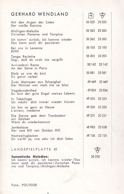 Autogramm Schlager | Gerhard WENDLAND | 1956 "Mit Den Augen Der Liebe" (Polydor)