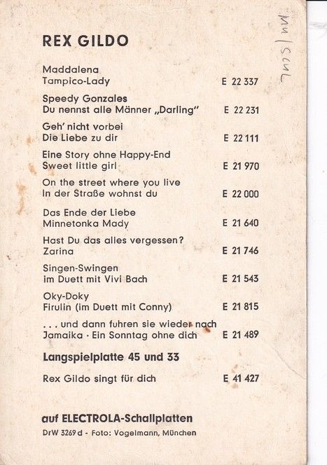 Autogramm Schlager | Rex GILDO | 1963 "Maddalena" (Portrait SW Electrola)