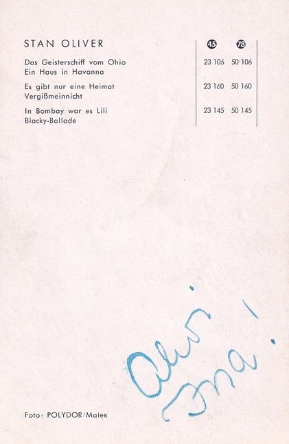 Autogramm Schlager | Stan OLIVER | 1955 "Geisterschiff Von Ohio" (Polydor)