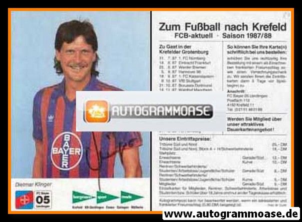 Autogramm Fussball | KFC Uerdingen 05 | 1987 | Dietmar KLINGER