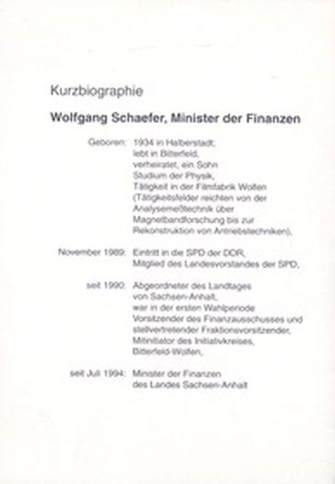 Autogramm Politik | SPD | Wolfgang SCHAEFER | 1990er (Portrait Color) Lebenslauf