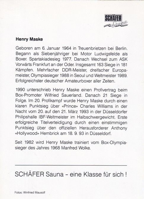Autogramm Boxen | Henry MASKE | 1980er (Collage Color) Schäfer Sauna