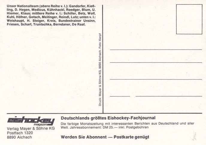 Mannschaftskarte Eishockey | DEB | 1983