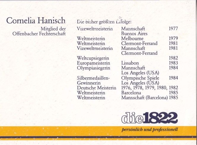 Autogramm Fechten | Cornelia HANISCH | 1985 (Portrait Color die1822) OS-Gold