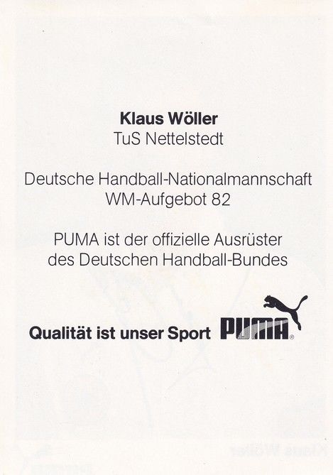 Autogramm Handball | DHB | 1982 WM | Klaus WÖLLER (Portrait Color) Puma
