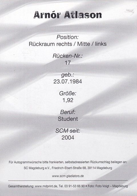 Autogramm Handball | SC Magdeburg | 2004 | Arnor ATLASON