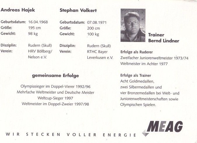 Autogramme Rudern | Andreas HAJEK + Stephan VOLKERT | 1998 (Rennszene Color MEAG) OS-Gold