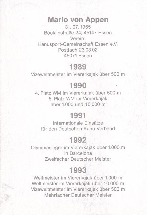 Autogramm Kanu | Mario VON APPEN | 1993 (Portrait Color) OS-Gold
