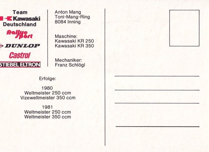Autogramm Motorrad | Anton MANG | 1981 (Rennszene Color) Kawasaki