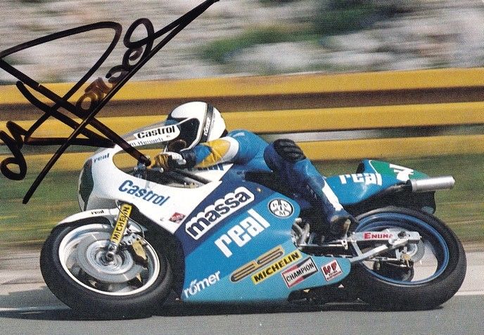 Autogramm Motorrad | Manfred HERWEH | 1980er (Rennszene Color) Massa 2
