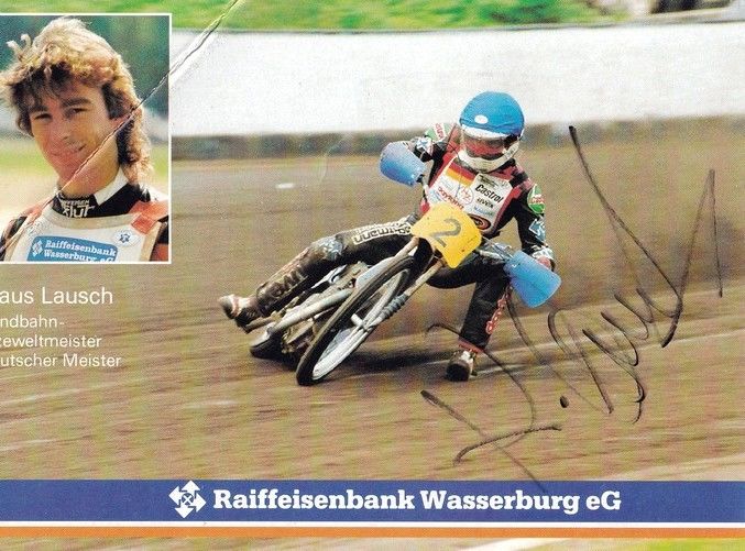 Autogramm Motorrad | Klaus LAUSCH | 1980er (Collage Color) Raiffeisen _