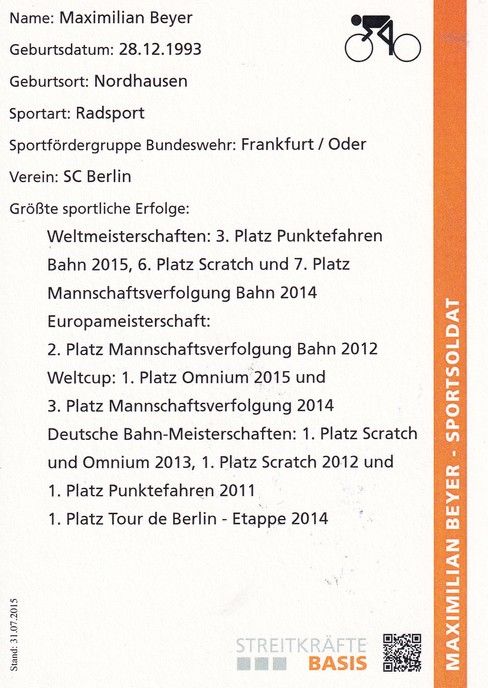 Autogramm Radsport | Maximilian BEYER | 2015 (Collage Color) Bundeswehr