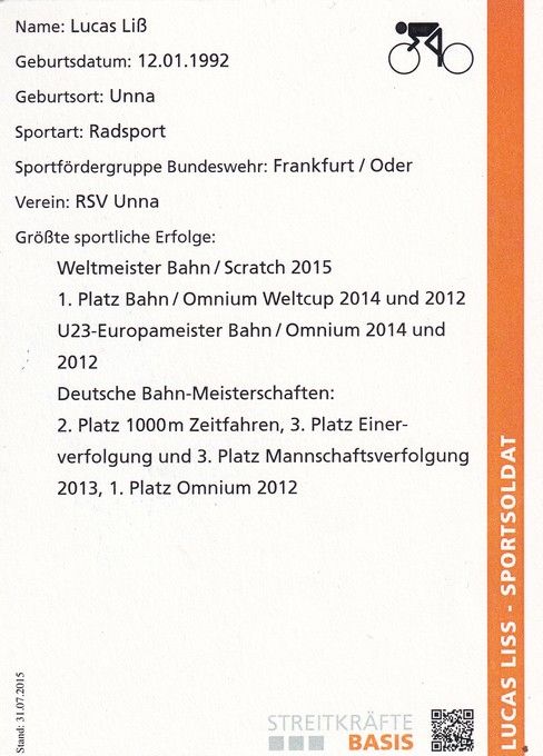 Autogramm Radsport | Lucas LISS | 2015 (Collage Color) Bundeswehr