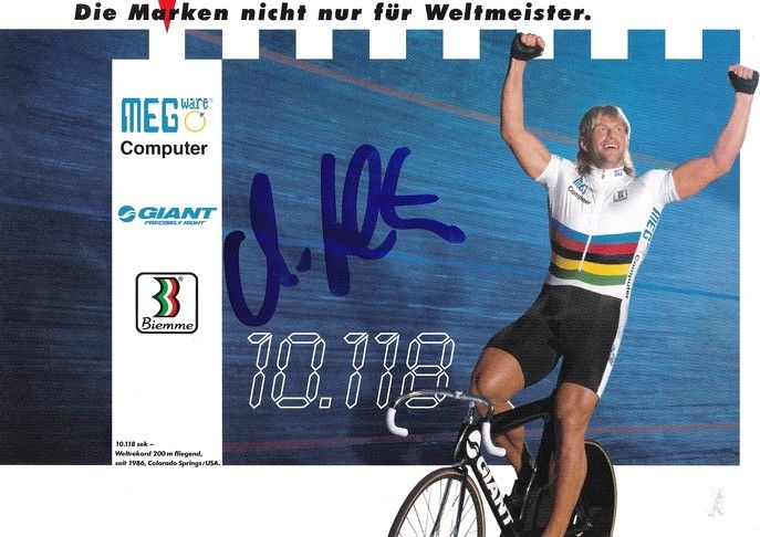 Autogramm Radsport | Michael HÜBNER | 1980er (Jubelszene Color) Weltrekord