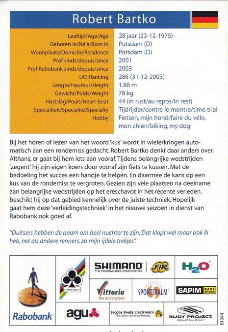 Autogramm Radsport | Robert BARTKO | 2000er (Rennszene Color Rabobank) OS-Gold