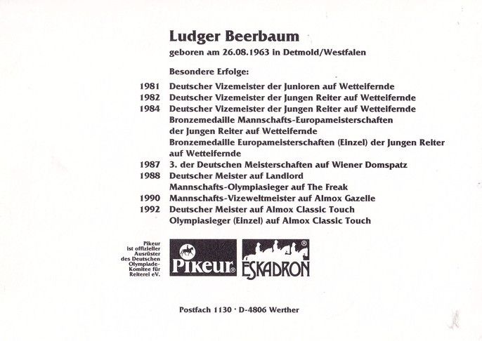 Autogramm Reiten | Ludger BEERBAUM | 1992 (Jubelszene Color Pikeur) OS-Gold