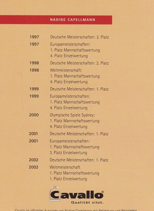 Autogramm Reiten | Nadine CAPELLMANN | 2002 (Jubelszene Color Farbenfroh) OS-Gold