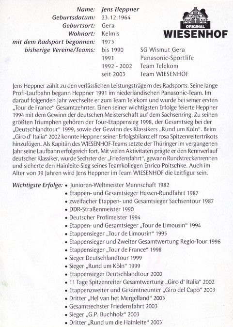 Autogramm Radsport | Jens HEPPNER | 2003 (Portrait Color) Wiesenhof