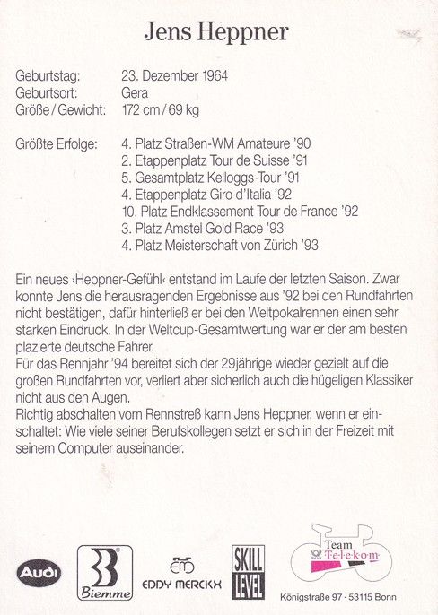 Autogramm Radsport | Jens HEPPNER | 1994 (Rennszene Color) Telekom