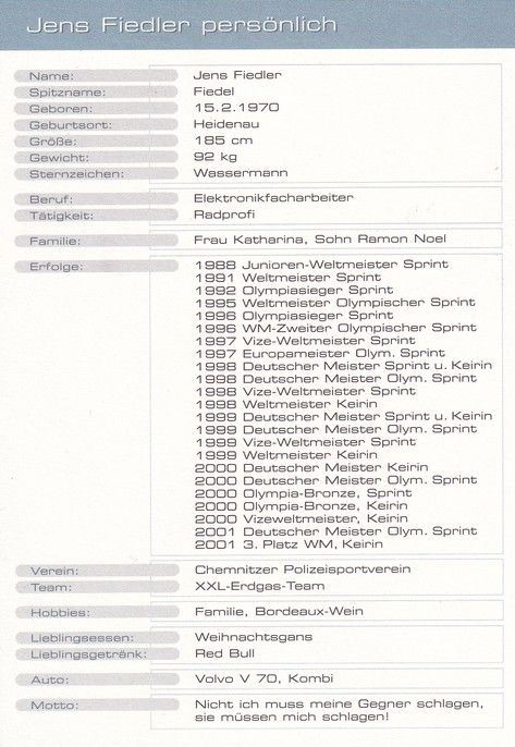Autogramm Radsport | Jens FIEDLER | 2001 (Collage Color Erdgas) OS-Gold