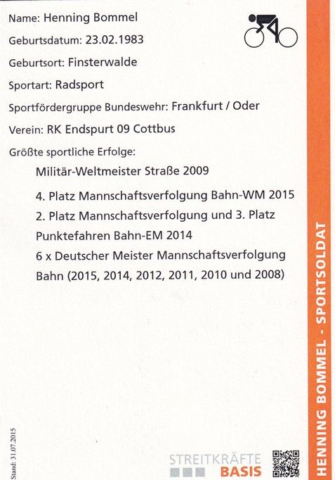 Autogramm Radsport | Henning BOMMEL | 2015 (Collage Color) Bundeswehr