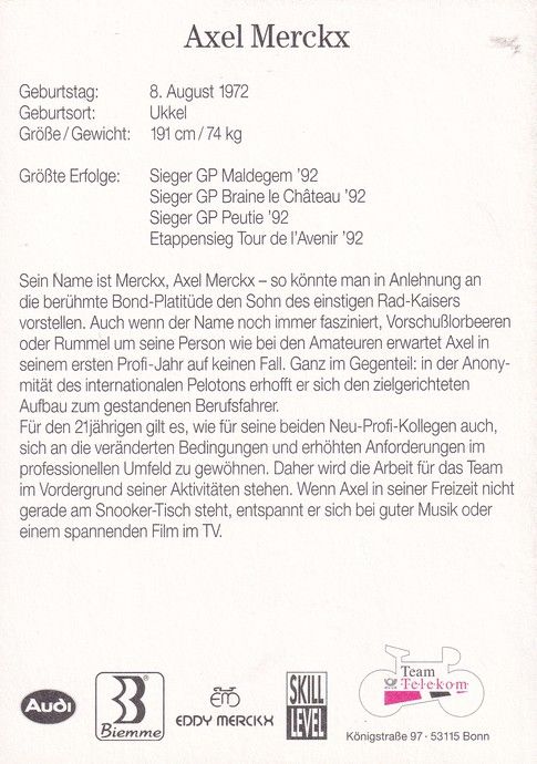 Autogramm Radsport | Axel MERCKX | 1993 (Rennszene Color) Telekom