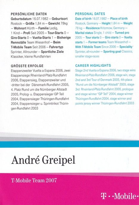 Autogramm Radsport | Andre GREIPEL | 2007 (Rennszene Color) Telekom