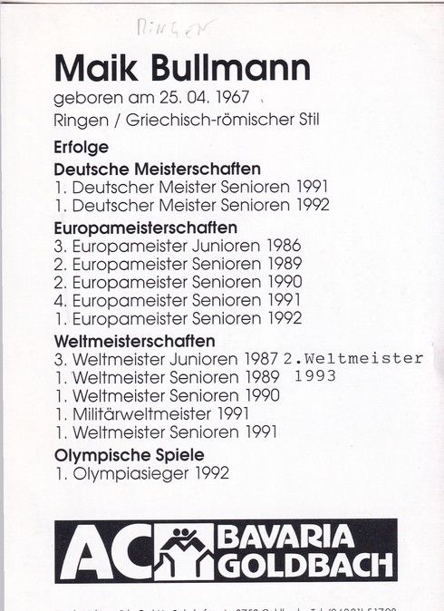 Autogramm Ringen | Maik BULLMANN | 1992 (Portrait Color Goldbach) OS-Gold