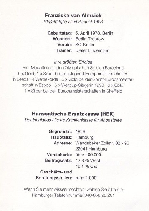 Autogramm Schwimmen | Franziska VAN ALMSICK | 1990er (Portrait Color HEK) OS-Silber