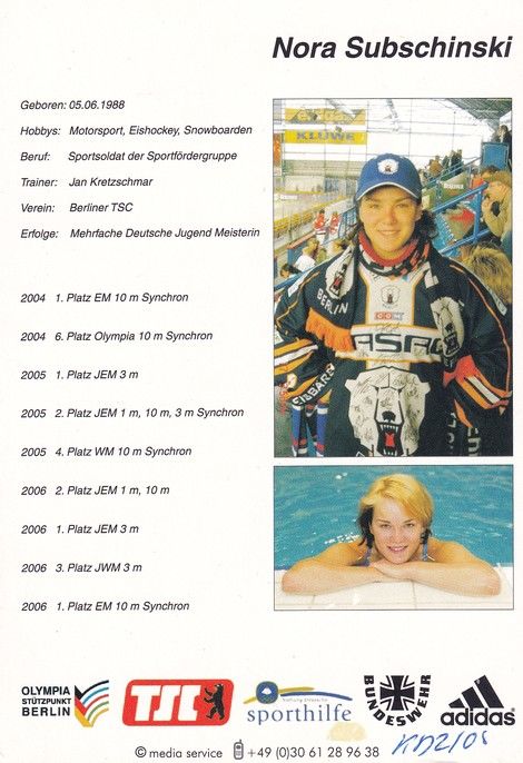 Autogramm Wasserspringen | Nora SUBSCHINSKI | 2006 (Portrait Color) Bundeswehr