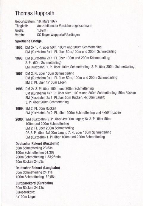 Autogramm Schwimmen | Thomas RUPPRATH | 2000 (Rennszene Color Arena) OS-Silber
