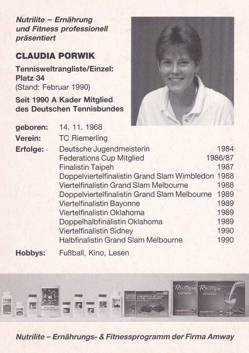 Autogramm Tennis | Claudia PORWIK | 1990 (Portrait Color) Nutrilife