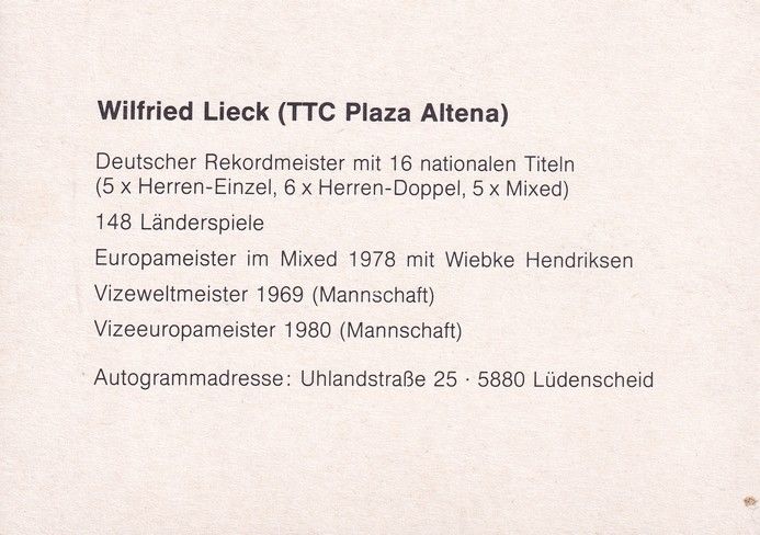 Autogramm Tischtennis | Wilfried LIECK | 1970er (Spielszene Color) Altena