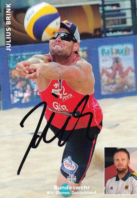 Autogramm Beachvolleyball | Julius BRINK | 2015 (Portrait Color Bundeswehr) OS-Gold