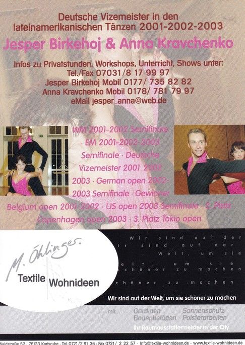 Autogramme Tanzen | Anna KRAVCHENKO + Jesper BIRKEHOJ | 2003 (Tanzszene Color) 